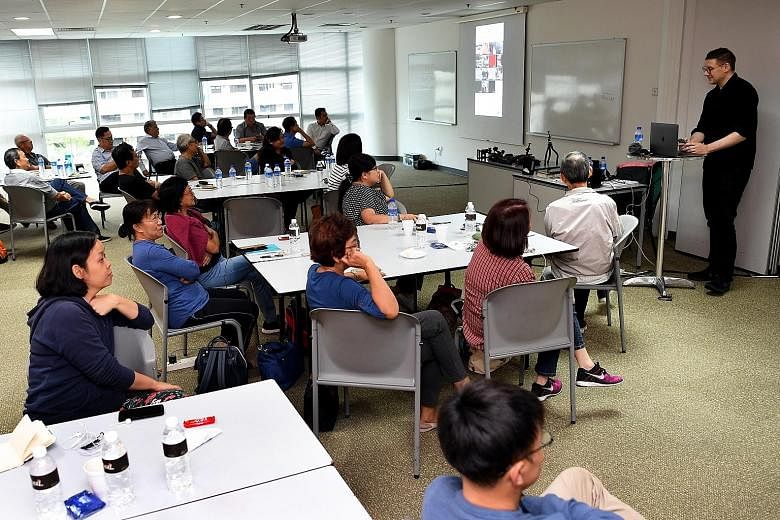 Stirr editor Jonathan Roberts speaking to the 29 participants at The Straits Times' first mobile video masterclass. The participants were taught how to plan, shoot and edit videos with their mobile phones. Two more sessions slated for next month and 
