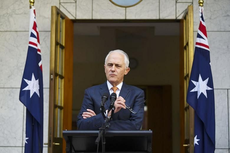 Outgoing Australian prime minister Malcolm Turnbull at his farewell press conference at Parliament House in Canberra yesterday. He has blamed conservatives in the Liberal Party and an aggressive right-wing media for bullying MPs into changing leaders to s