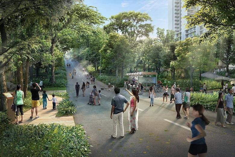 An artist's impression of the planned heritage trail along Old Punggol Road, which will be pedestrianised and offer a seamless connection from MyWaterway@ Punggol to Punggol Jetty. The 1.5km trail will also have a 10m green buffer zone on both sides 