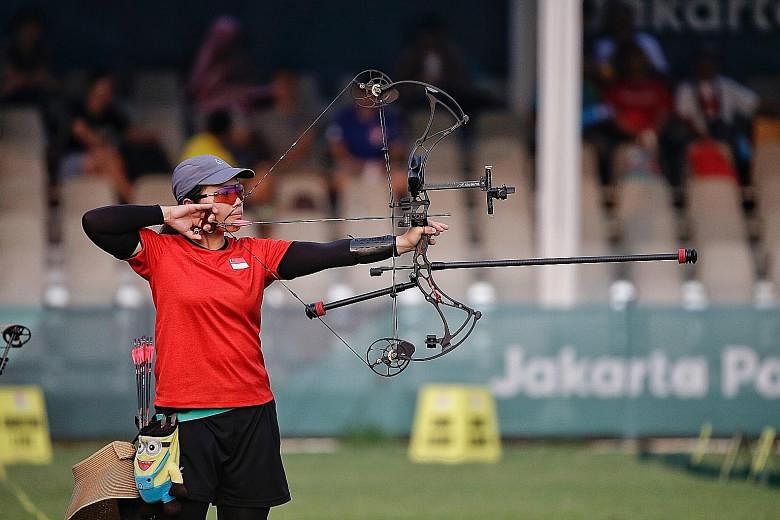 Contessa Loh, who scored two personal bests in the Compound Mixed Team event, Singapore's archery debut at the Asian Games. She and team-mate Alan Lee reached the semi-finals, upsetting 2017 SEA Games gold medallists Malaysia along the way.