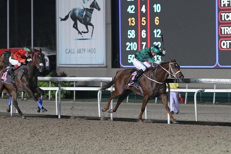 McGregor responding to Vlad Duric's whip riding to take the $100,000 Kranji Stakes B race over the Polytrack 1,600m last night.