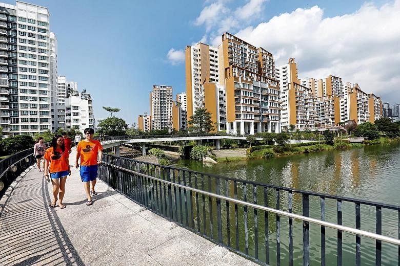 The Waterway View project in Punggol harks back to the estate's beginnings as a "kelong" or fishing village with features such as a textured facade that mimics wood for the 10 blocks, which are also staggered to allow as many of their residents as po