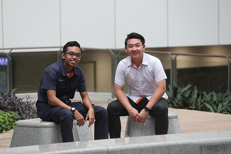 ITE second-year students Muhammad Akmal Abdul Rahman, who is pursuing a Higher Nitec in Mechanical Engineering, and Samuel Tan, who is studying for a Higher Nitec in Civil Engineering and Structural Engineering Design. Both opted for the ITE after th