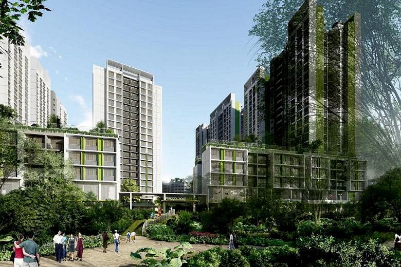 The 940-unit Punggol Point Woods, which will be in the waterfront district of Punggol Point. As of 5pm yesterday, there were 5,608 applications for 1,221 three-room and larger flats - 4.6 times the number of flats available - in Punggol Point.