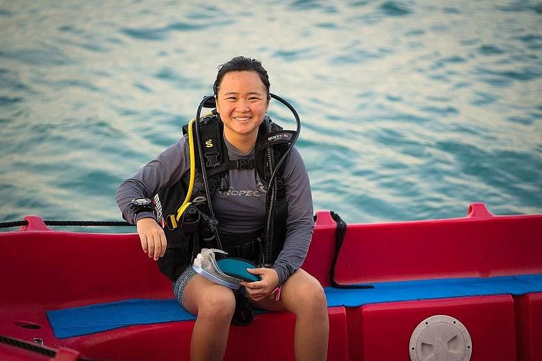 Ms Liao on a Reef Alert diving trip to Pulau Hantu earlier this year. "All environmental problems are a problem for humans. It will take a shift in everyone's mindset to help solve this problem," she said. Ms Jerrie Liao, who took part twice in SMU's