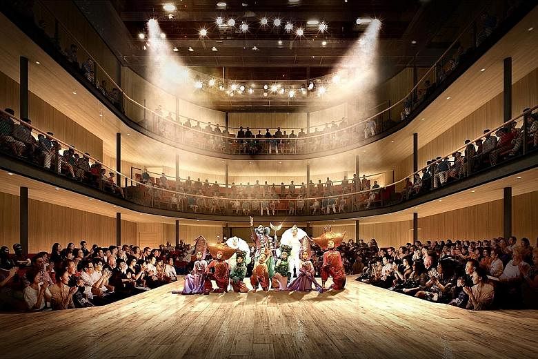 An artist's impression of theatre company Wild Rice's 360-seat theatre (left) at its new 18,000 sq ft headquarters at the Funan mall.