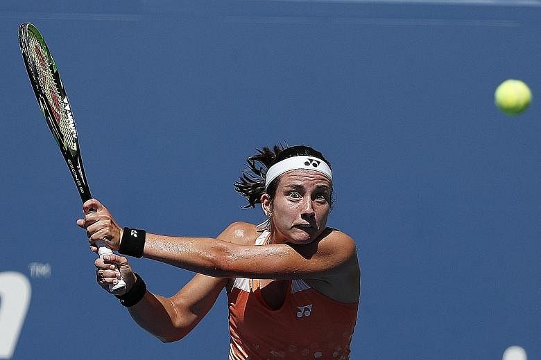 Anastasija Sevastova hitting a return to defending champion Sloane Stephens during their US Open quarter-final. The Latvian's reward for downing the American will be a match-up against six-time winner Serena Williams.