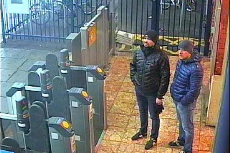 A handout photo taken in Salisbury on March 3 showing Alexander Petrov (right) and Ruslan Boshirov, whom British police have identified as the men who tried to kill Mr Sergei Skripal and his daughter with Novichok.