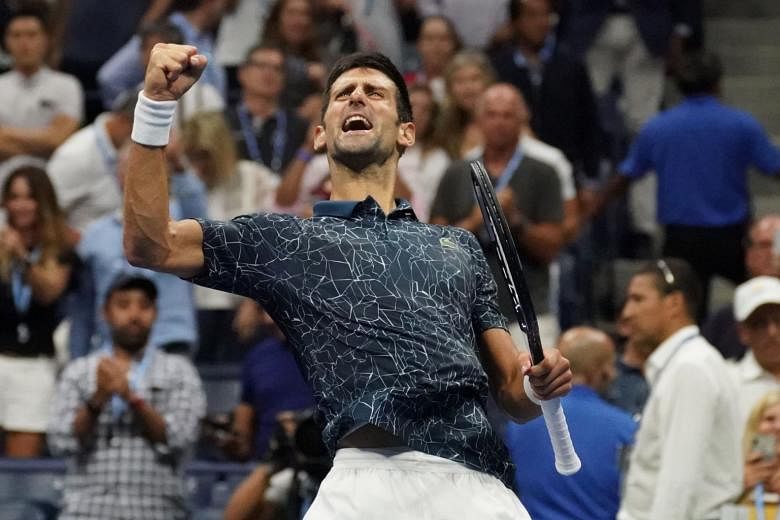 Novak Djokovic celebrating after his 6-3, 6-4, 6-2 win over Japan’s Kei Nishikori in the semi-finals of the US Open. The Serb will face del Potro today in search of his third US Open crown and 14th Grand Slam title.