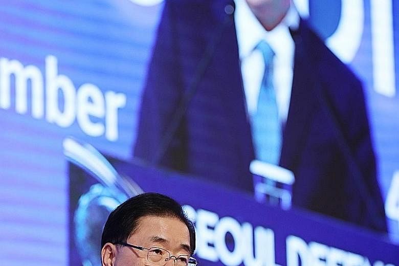 Mr Chung Eui-yong, South Korea's national security adviser to the President and envoy to the North, at the opening ceremony of the Seoul Defence Dialogue yesterday. He says South Korean President Moon Jae-in and North Korean leader Kim Jong Un would 