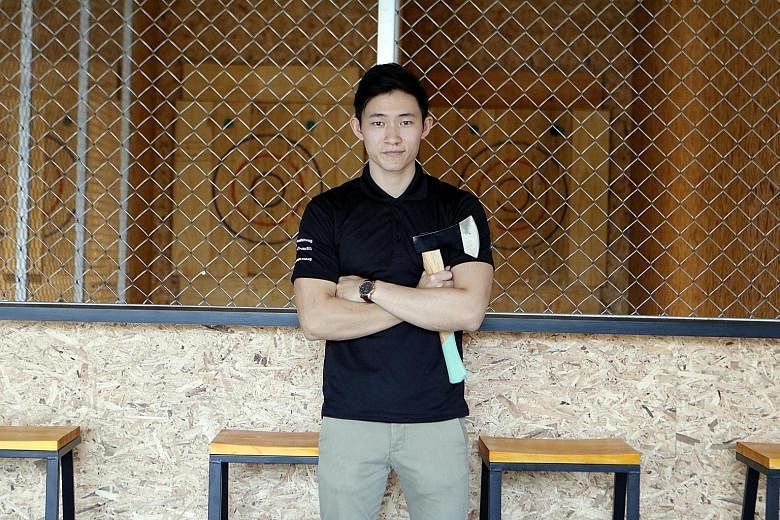 Mr Samuel Tey(Above) , who runs Singapore’s first axe-throwing range, and Mr Royce Tan , who owns the first rage room here, each looked at about five places a day for two months before finding a location for their businesses. Mr Tey finally settled on The