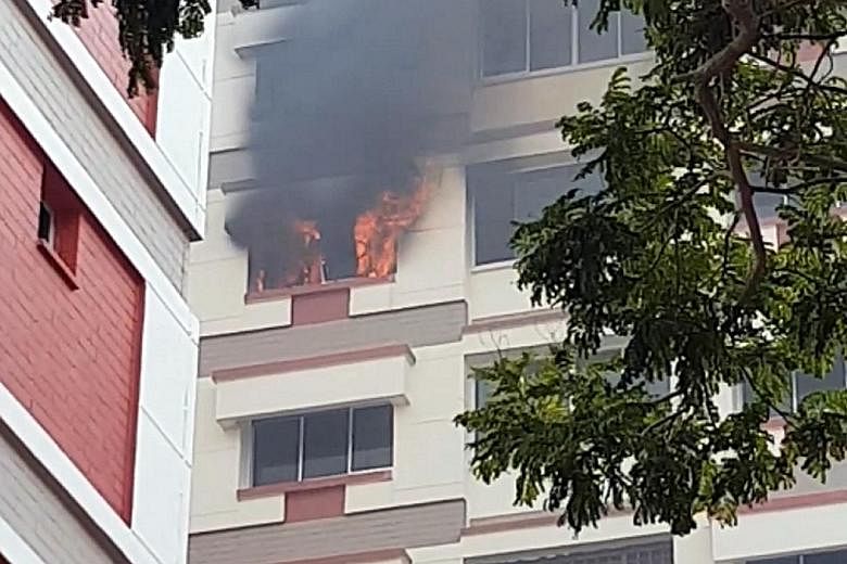 The fire involved the contents of a bedroom of a flat at Block 307, Tampines Street 32. It was extinguished using a water jet.
