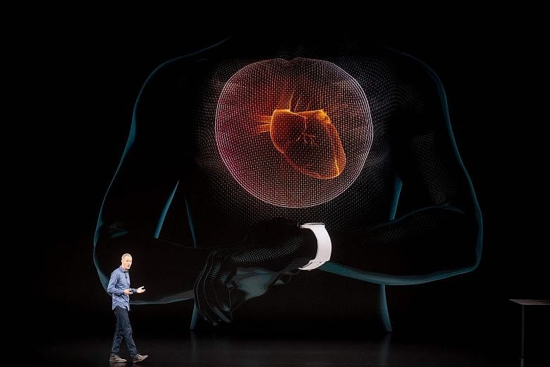Apple chief operating officer Jeff Williams (left), in presenting the new Apple Watch Series 4 (above) in California last week, said: "The Apple Watch has become the intelligent guardian for your health." The United States Food and Drug Administratio