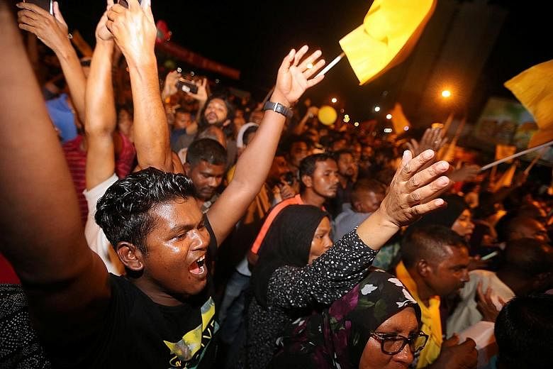 Supporters of Mr Ibrahim Mohamed Solih celebrating on the streets of Male after the release of the election results.