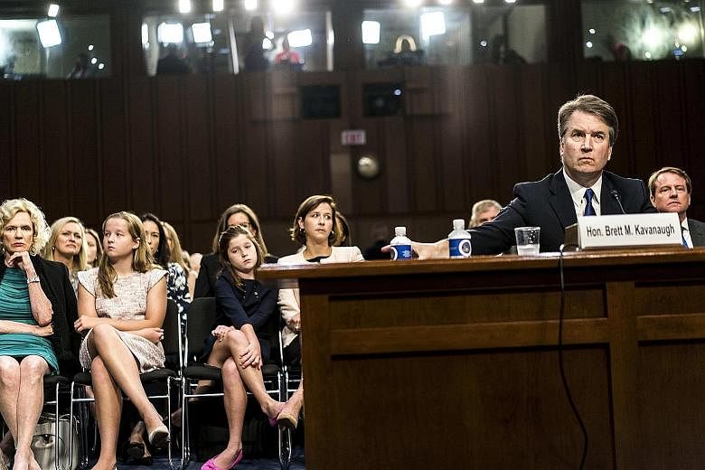 President Donald Trump's Supreme Court nominee Brett Kavanaugh at his confirmation hearing on Sept 4. He now faces two separate allegations of sexual misconduct, both allegedly taking place in the 1980s.