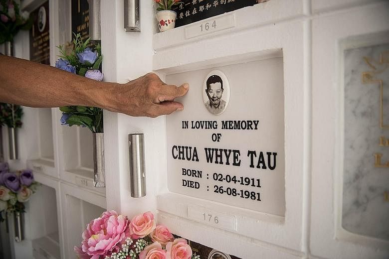 The relocated niche of the late Mr Chua Whye Tau at Choa Chu Kang Columbarium. The NEA said that after receiving a query from a family, it sent samples for lab tests and ascertained that about 8,600 niches, out of the 13,000 that had been relocated, 