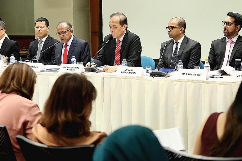 Workers' Party chief Pritam Singh (far right) at a press conference held by the Select Committee on Deliberate Online Falsehoods last Thursday. With him are committee chairman Charles Chong (left) and fellow committee member Janil Puthucheary. The co