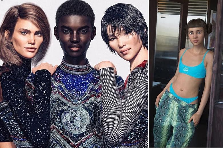 Balmain's computer-generated trio (from far left) Margot, Shudu and Zhi, and virtual influencer Miquela (above), who has 1.4 million Instagram followers.