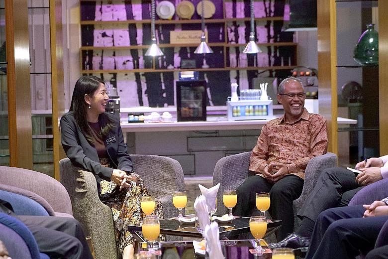 Singapore Minister for the Environment and Water Resources Masagos Zulkifli with Ms Yeo Bee Yin, Malaysia's Energy, Science, Technology, Environment and Climate Change Minister, at yesterday's meeting.