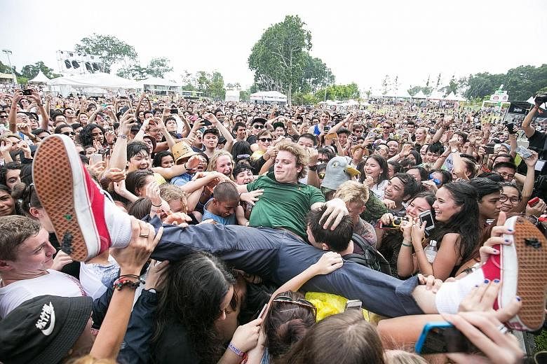 Canadian singer-songwriter Mac DeMarco crowd-surfing at last year's Laneway festival, which was held at Gardens by the Bay.
