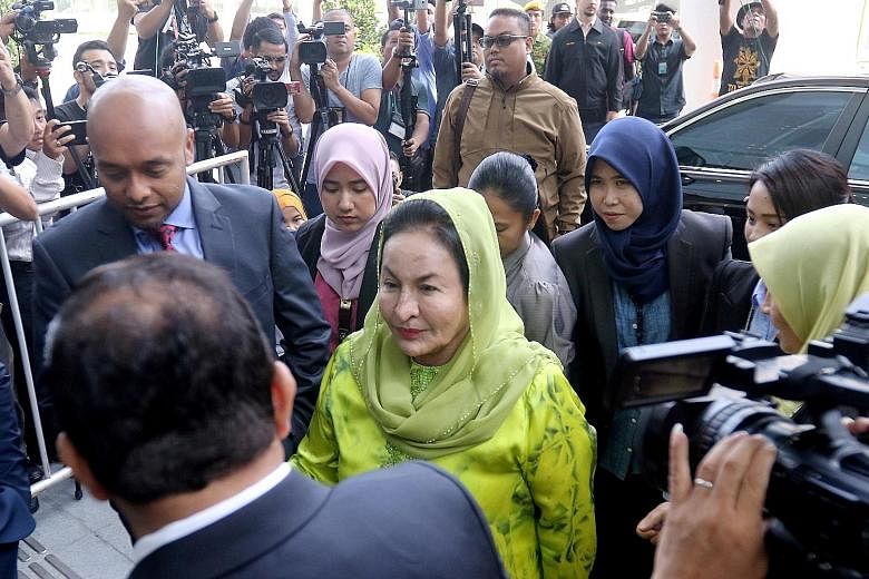 Madam Rosmah Mansor, the wife of former Malaysian prime minister Najib Razak, arriving at the Malaysian Anti-Corruption Commission headquarters in Putrajaya yesterday. It was her third visit to the anti-graft agency since June. She is expected to be 