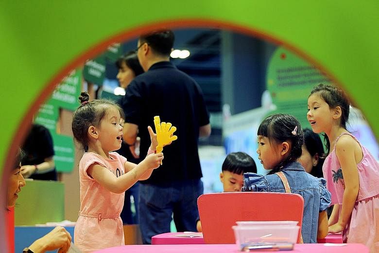 Pre-schoolers at the Suntec convention centre, where the Early Childhood Conference 2018 was held yesterday.