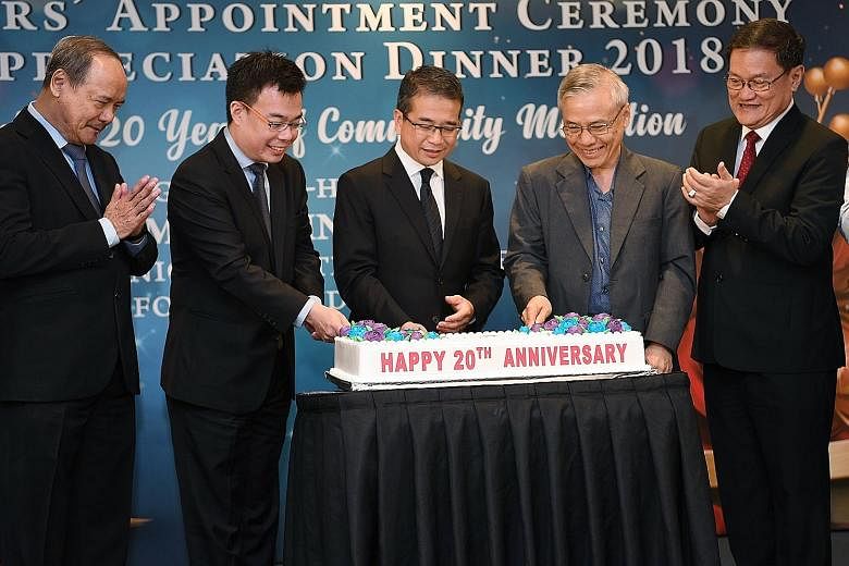 (From left) Community Mediation Unit adviser Lim Lan Yuan, Law Ministry Deputy Secretary Han Kok Juan, Senior Minister of State for Law and Health Edwin Tong, Community Mediation Centre chairman Ho Peng Kee, and executive master mediator Eric Wong at