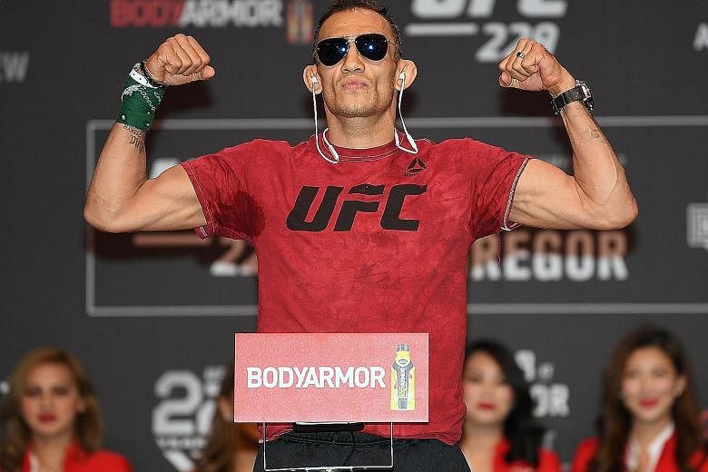 A confident Tony Ferguson during the weigh-in for UFC 229 at T-Mobile Arena in Las Vegas on Friday. He is going for his 11th straight victory.