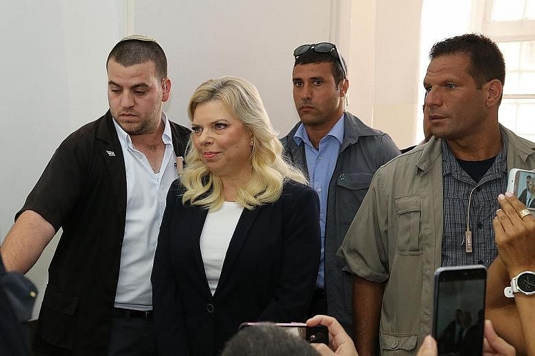 Mrs Sara Netanyahu in court yesterday. She has denied any wrongdoing, but if convicted, could face up to five years in jail.