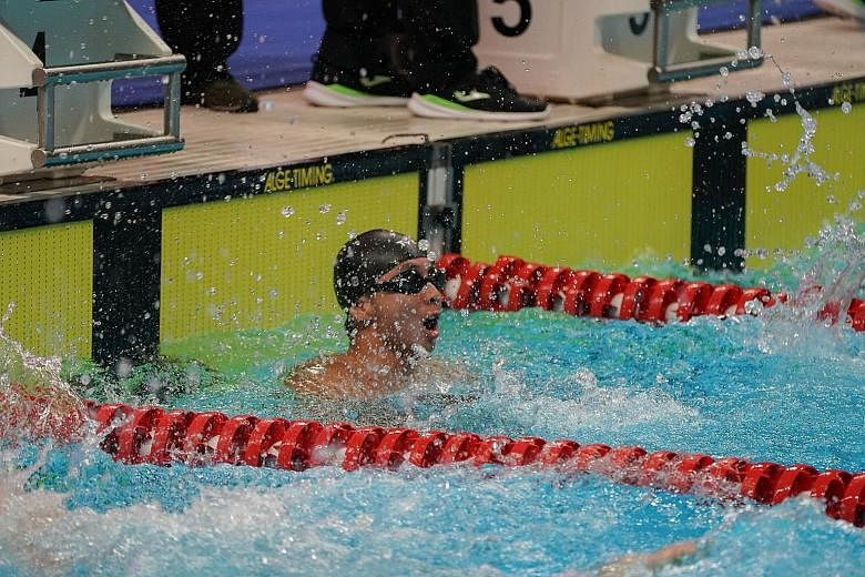 Toh Wei Soong after winning the 50m freestyle S7 final at the Asian Para Games in Jakarta last night.