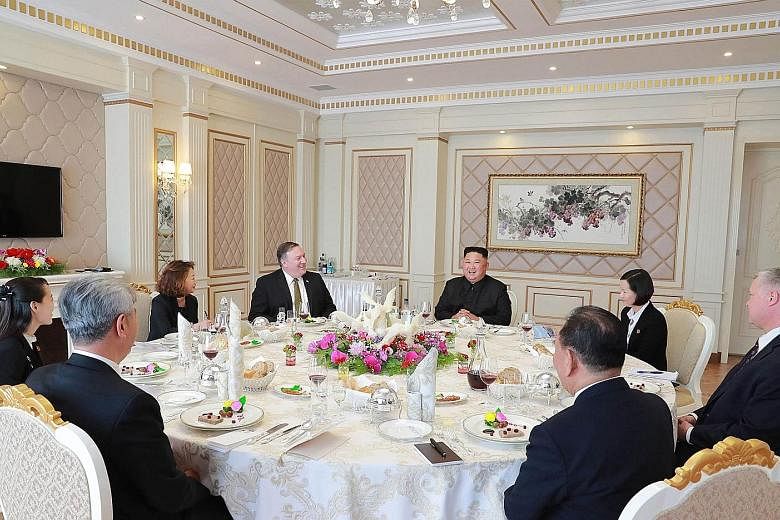 North Korean leader Kim Jong Un and US Secretary of State Mike Pompeo at the Paekhwawon State Guesthouse in Pyongyang.