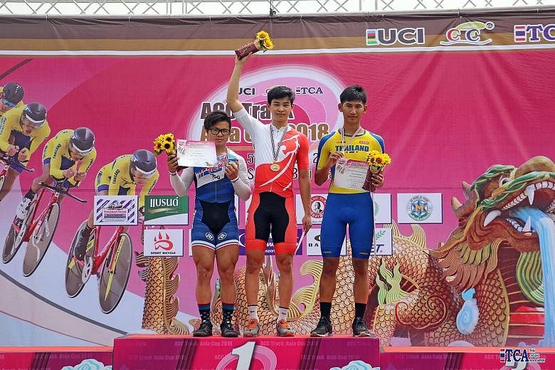 Singapore's Curtis Tan won the junior sprint at the Asian Cycling Confederation Track Asia Cup in Thailand on Saturday. He was second in the keirin and third in the 1km time trial in his final competition as a junior.