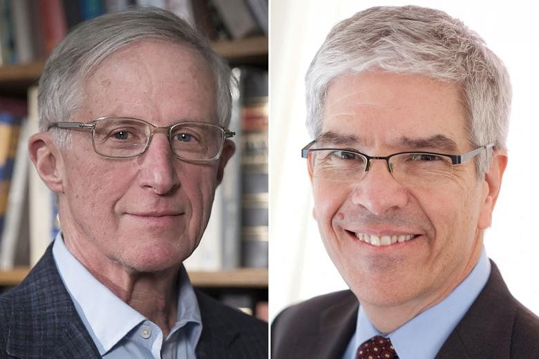 Economists William Nordhaus (left) and Paul Romer addressed "some of our time's most basic and pressing questions" about creating long-term sustained and sustainable growth.