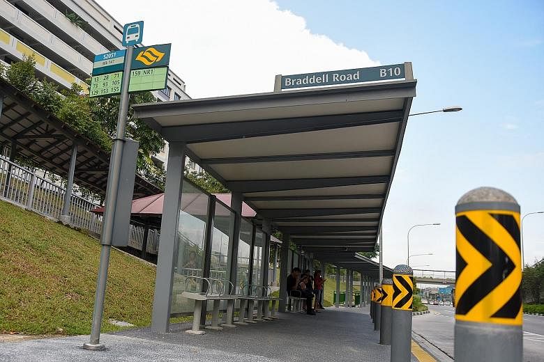 The bus stop in Braddell Road from which Tan Ke Wei dismantled a grey metal bench. He then wrapped it in a garbage bag and took it home. He intended to renovate his new flat with a bus stop design concept.