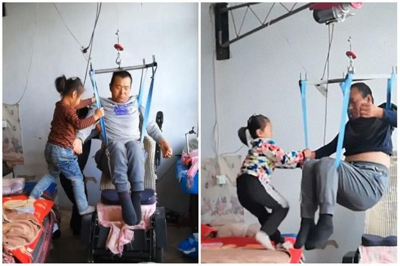 6 Year Old Girl In China Takes Care Of Paralysed Dad The Straits Times