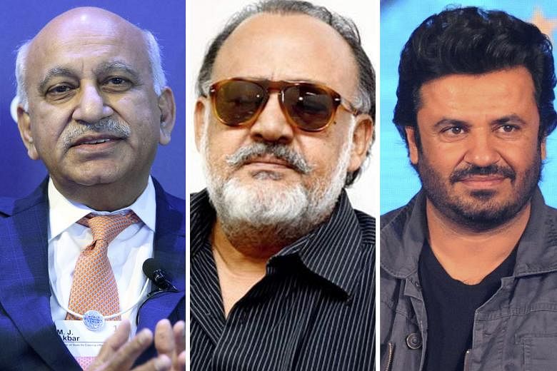 From left: Minister of State for External Affairs M. J. Akbar, actor Alok Nath, film director Vikas Bahl, author Chetan Bhagat and comedian Utsav Chakraborty are among those accused of harassment.