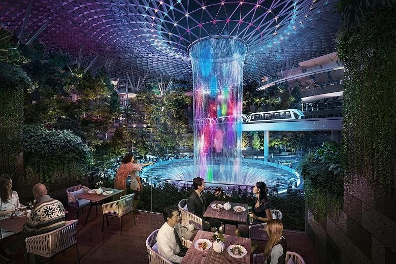 The $1.7 billion Jewel, which is expected to open next year, spans about 137,000 sq m, and is aimed at boosting Changi Airport's status as an air hub. The 10-storey development will feature attractions such as a 40m-high indoor waterfall and a five-s
