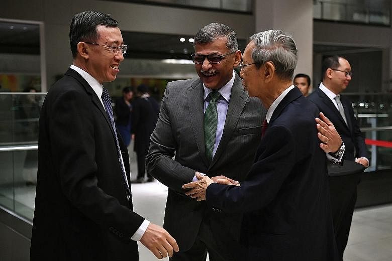 (From left) Judge of Appeal Andrew Phang, Chief Justice Sundaresh Menon and retired solicitor-general Koh Eng Tian before the start of the 25th lecture organised by the Singapore Academy of Law. Chief Justice Menon is the first Singaporean to deliver