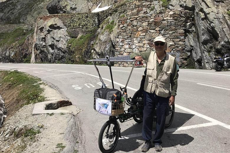 Mr Ching Wai Won's 6,500km journey across 12 countries from Europe to China on the ancient Silk Road was mainly made on an e-bike with solar-charging panels developed by his factory in Shanghai.