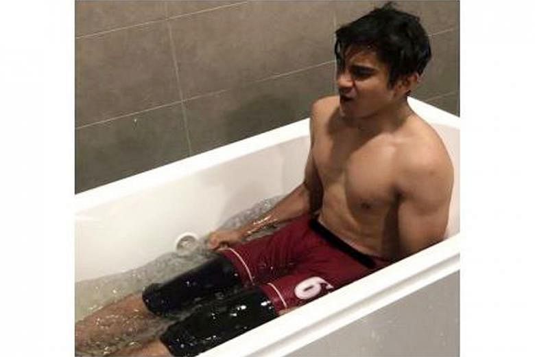 Malaysia's Youth and Sports Minister Syed Saddiq Syed Abdul Rahman failed to win fans with this photo of himself undergoing cold water therapy after a football match.