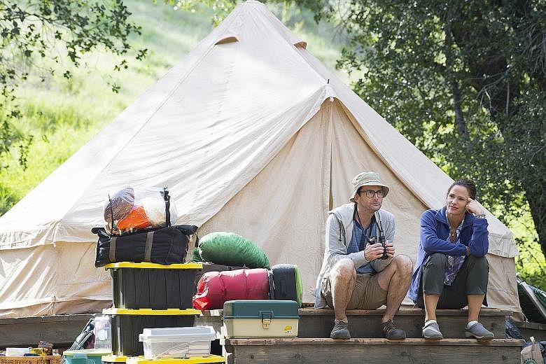 In Camping, Jennifer Garner plays the domineering Kathryn, while David Tennant (both left) plays her husband.