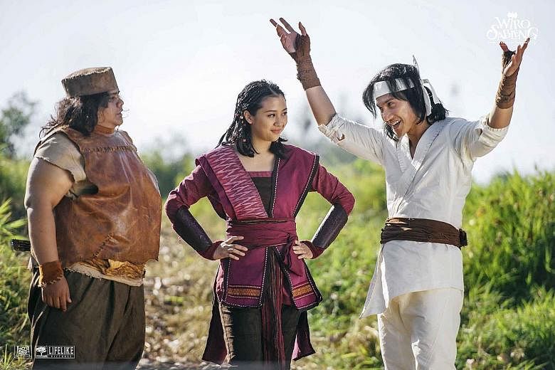 212 Warrior: The Adventures Of Wiro Sableng stars (from left) Fariz Alfarazi, Sherina Munaf and Vino G. Bastian.