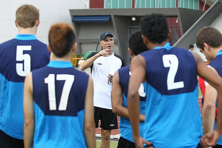 Darren Stewart instructing his players when he was head coach of Balestier Khalsa in 2012.