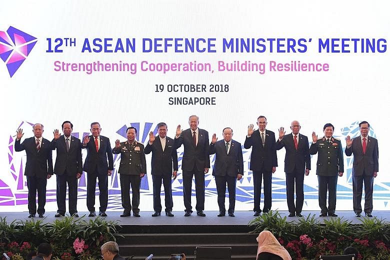 Defence Minister Ng Eng Hen (centre) with (from left) Brunei's Second Minister for Defence Dato Paduka Seri Haji Awang Halbi Haji Mohd Yussof, Cambodia's Deputy Prime Minister and Minister of National Defence Tea Banh, Indonesia's Defence Minister Ry