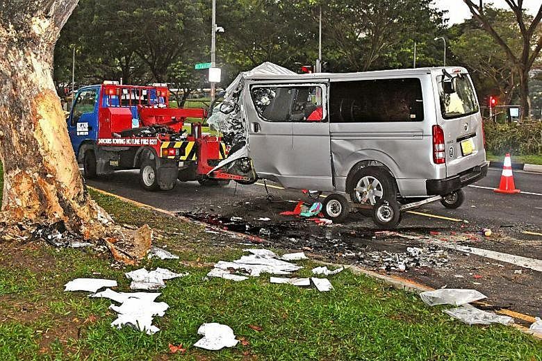 An eyewitness said a van mounted the kerb in Bukit Timah Road and crashed near KK Women's and Children's Hospital yesterday.
