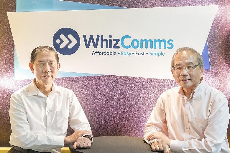Mr Chiang Chee Cheong (left), managing director of WhizComms, and Mr Jason Kuek, deputy managing director of WhizComms, started the fibre broadband company two years ago.