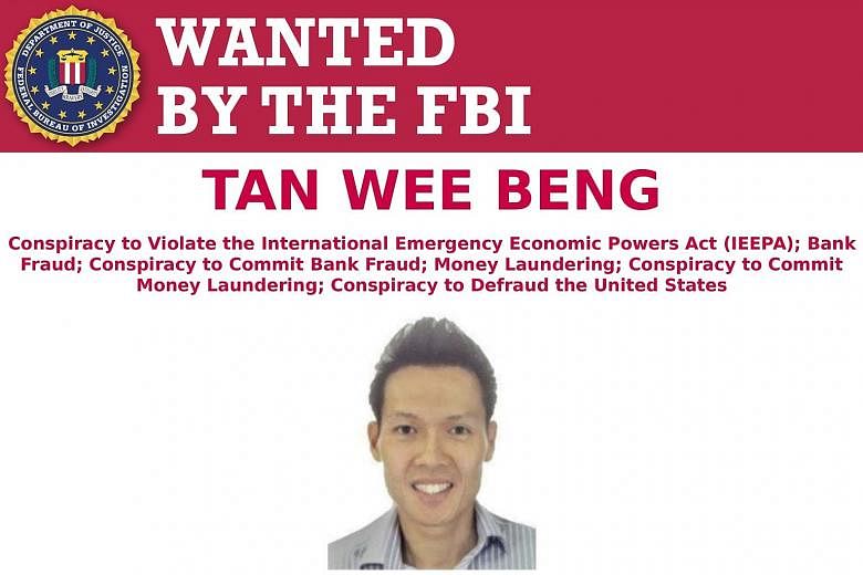 Singaporean businessman Tan Wee Beng on an FBI "Wanted" poster. A warrant of arrest for him has been out since Aug 29.