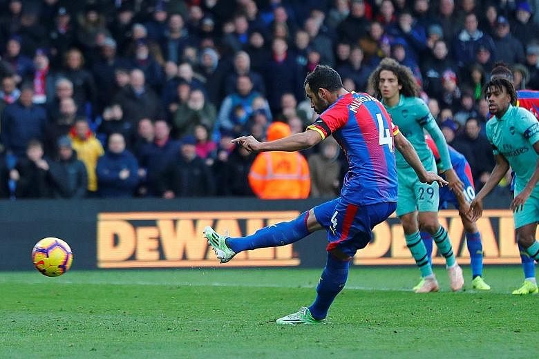 Crystal Palace's Luka Milivojevic scoring their late equaliser for his second spot-kick goal of the game. His opener in the first half was his team's first goal at Selhurst Park this season.