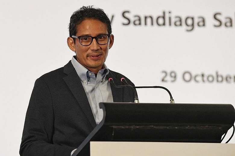 Mr Sandiaga Uno giving a talk on Indonesia's Future Economy at Orchard Hotel yesterday.