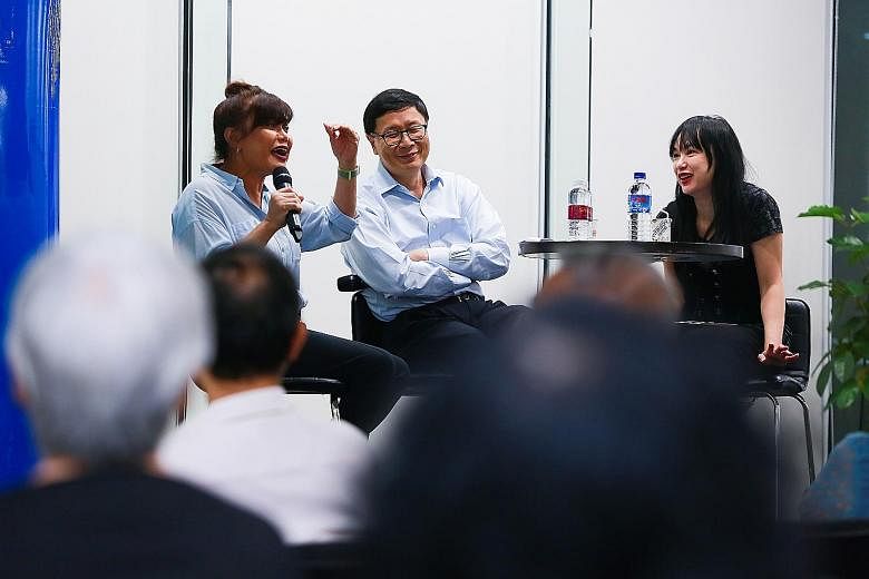 Dr Balhetchet (left) answering a question from the audience, while Prof Chong and Straits Times senior executive content producer Denise Chong look on.
